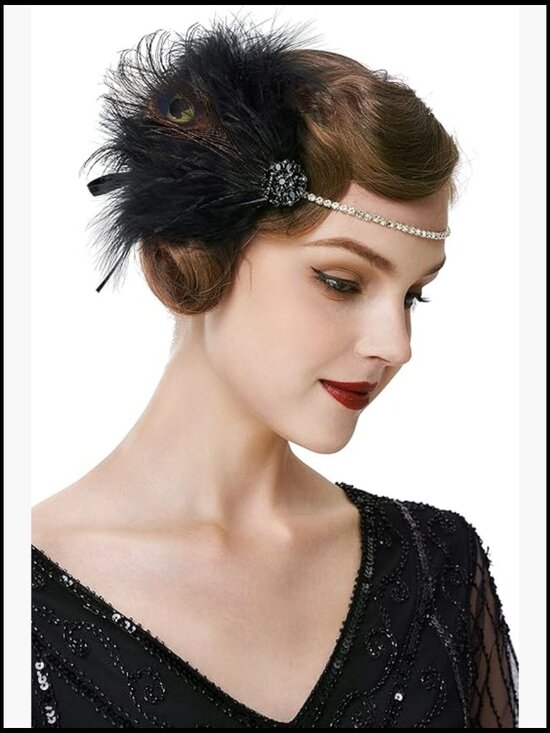 1920s Flapper Headband Ostrich Feather Headpiece with Crystal Rhinestones main image 4